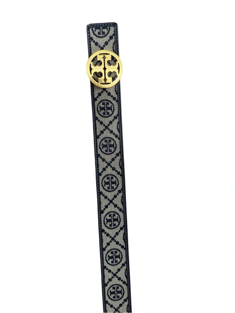 Tory Burch Black and Beige Logo Web Belt with Gold Medallion Buckle Size Small Tory Burch Britten 1 main image 3